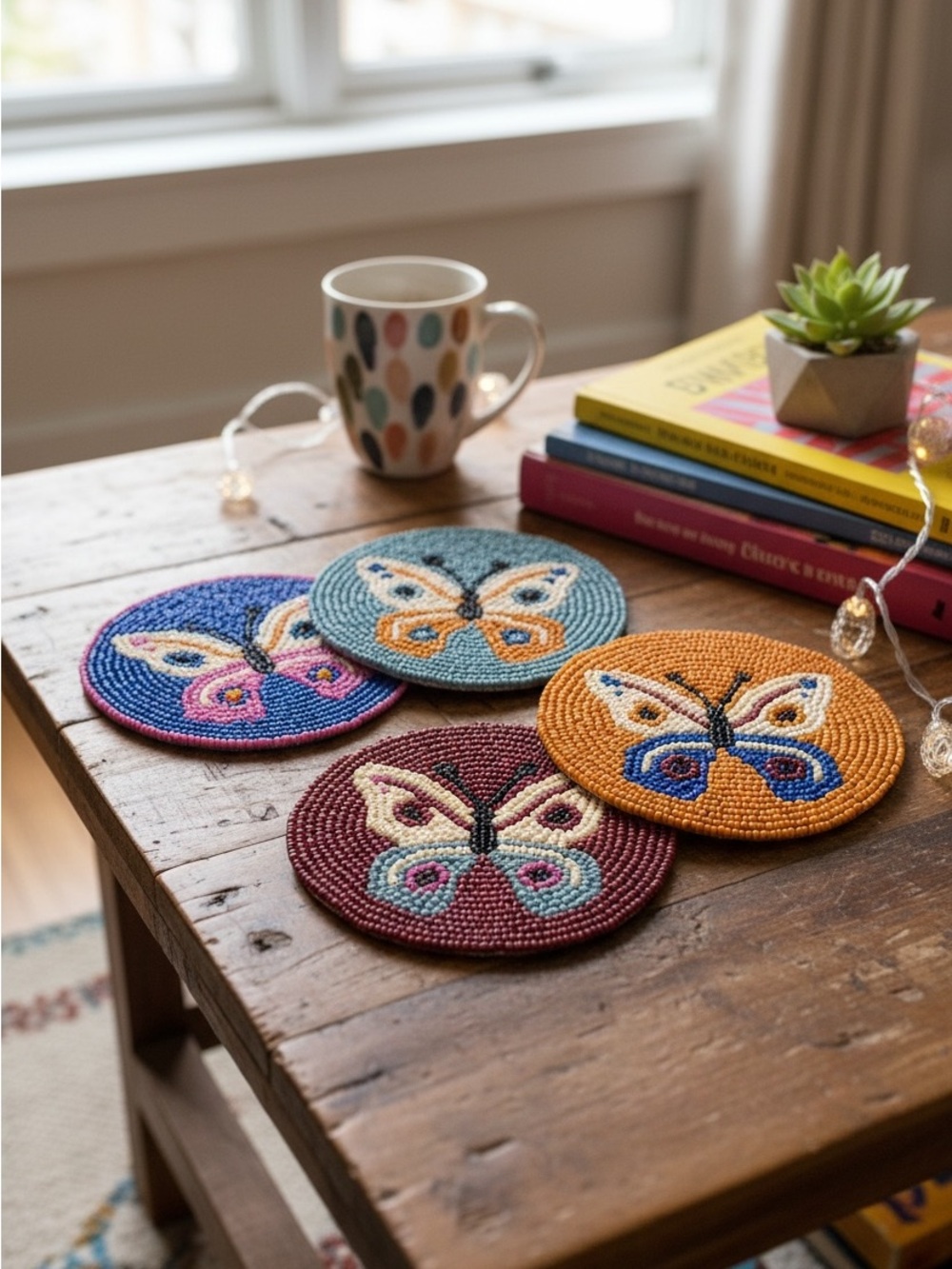 New Beaded Butterfly Coaster Handmade Glass Beaded Home Set Decor